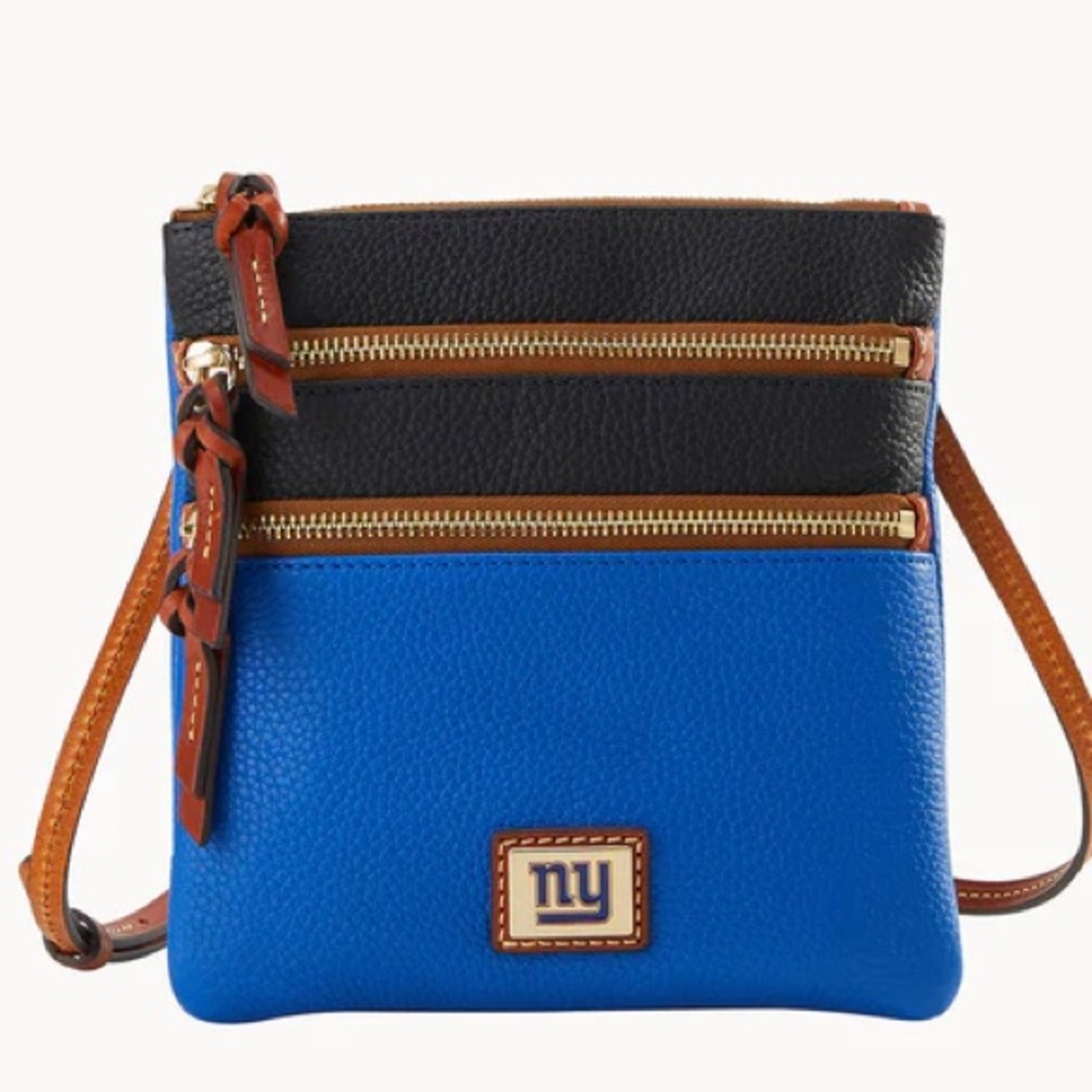 Dooney & Bourke NY Giants Triple Zip Pebbled Leather Crossbody Blue NWT $278 - Picture 2 of 9
